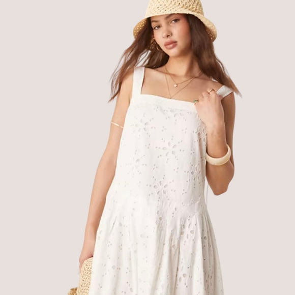 Free People Primavera Eyelet Tie Midi Dress White Cottagecore Boho Sz S NWT - Picture 13 of 16